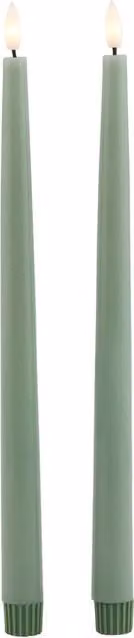 KDMK Set of 2 LED Wax Taper Dinner Candles in Green and Beige