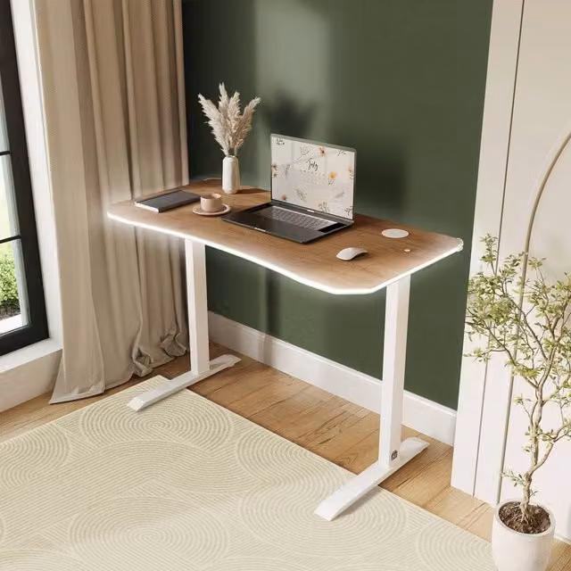 X Rocker Oka RGB LED Gaming Desk with Wireless Charging in Light Oak