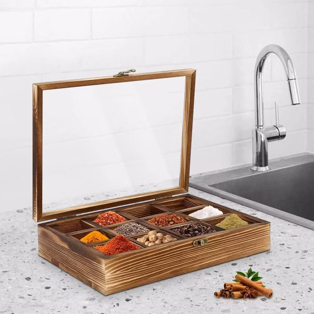 Ventryn Wooden Spice Rack Storage Box with 12 Containers in Brown – 3