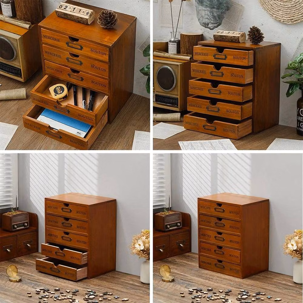 Kelvenix Vintage Wooden 5 Drawer Chest in Brown – 4