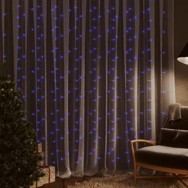 Berkfield Home Blue LED Curtain Fairy Lights with 300 LEDs, 3 x 3 m