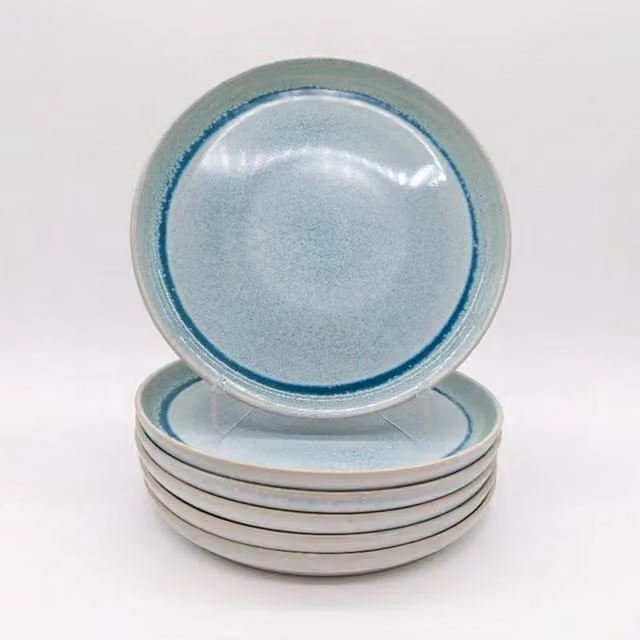 Glim & Glam Blue Reactive Glaze Stoneware Dinner Plate 6-Piece Set, Diameter: 27 cm