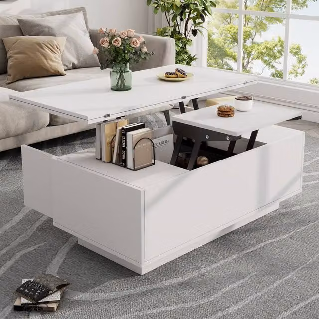 STILVORA Modern White Coffee Table with Lift-Up Top and Hidden Storage, W/D/H: 100 x 50 x 55.5 cm – 1