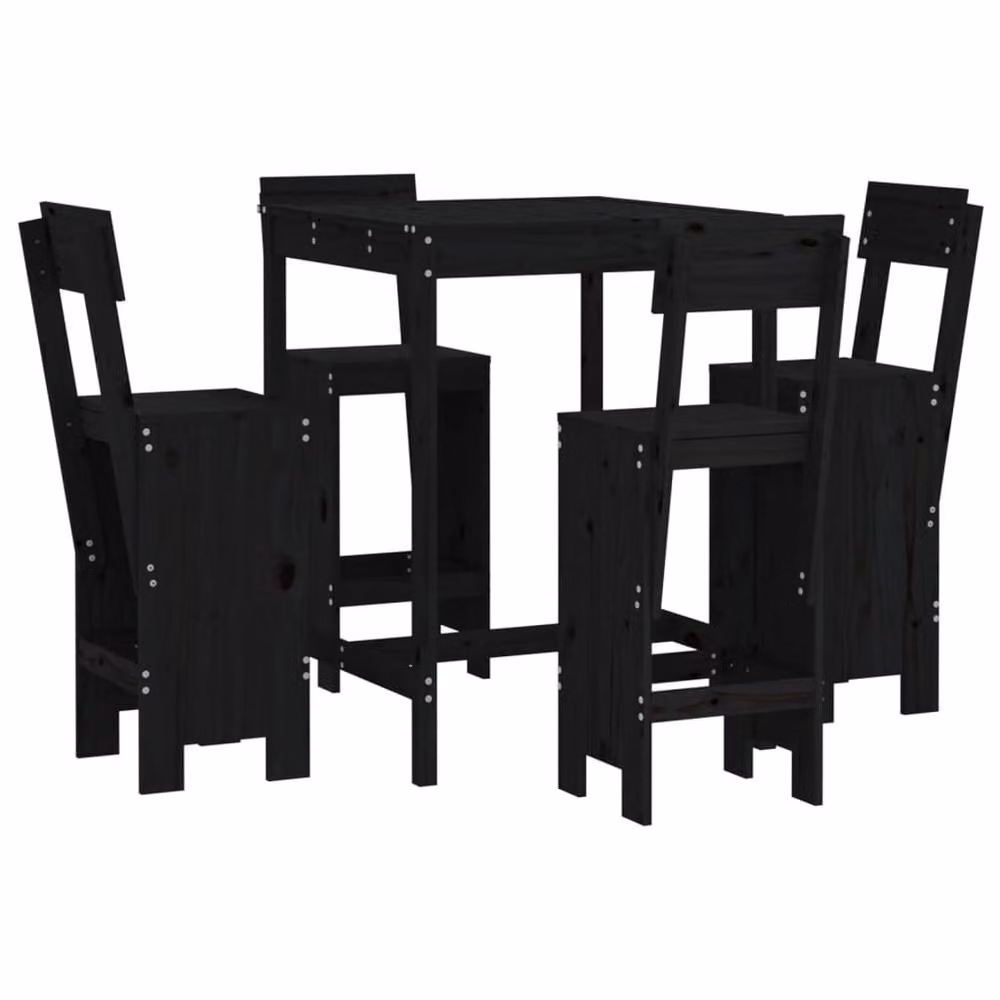 Berkfield Home Beautiful 5 Piece Black Solid Wood Pine Garden Bar Set – 2