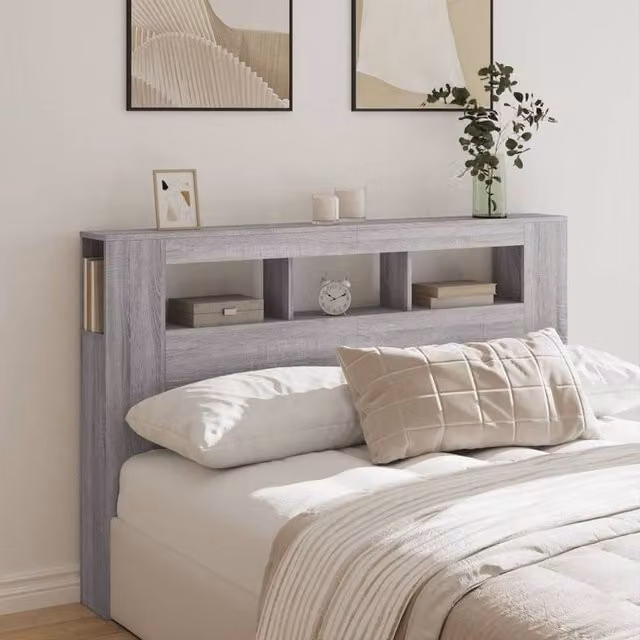 Berkfield Home Grey Sonoma LED Headboard with Integrated Shelf and Lighting, W/D/H: 160 x 18.5 x 103.5 cm – 1