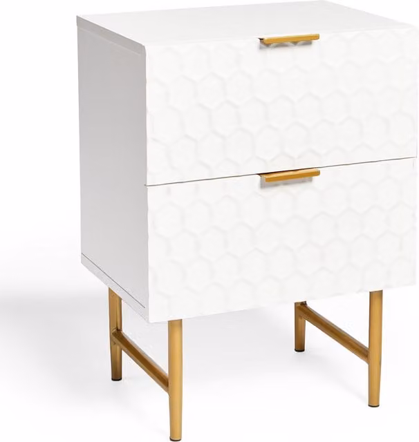 BTFY Geometric 2 Drawer Bedside Table in White and Gold