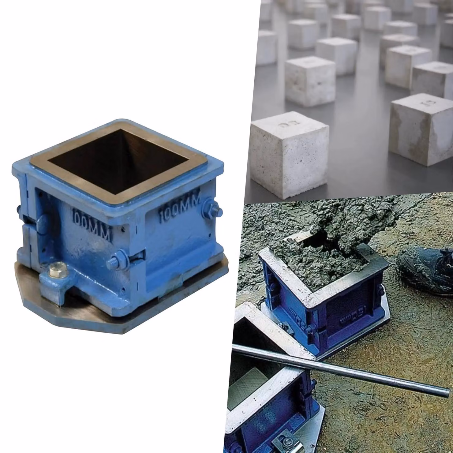 Pegdev Blue Iron 4-Part Concrete Test Cube Mould for Slump Strength Testing, 100mm – 3