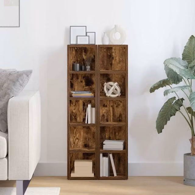 Berkfield Home Modern CD Cabinets, 2 Piece Set in Smoked Oak Brown, W/D/H: 21 x 16 x 93.5 cm