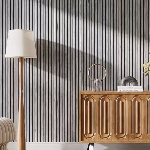 Livingandhome Self-Adhesive Wood Look Acoustic Cladding Panel in Grey and Black