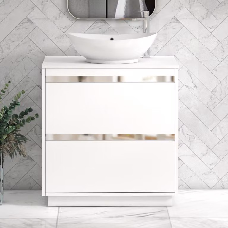 Royal Bathrooms Orion 800mm Matt White Floor Standing 2 Drawer Vanity Unit with Amaze Basin and Chrome Accent Trim