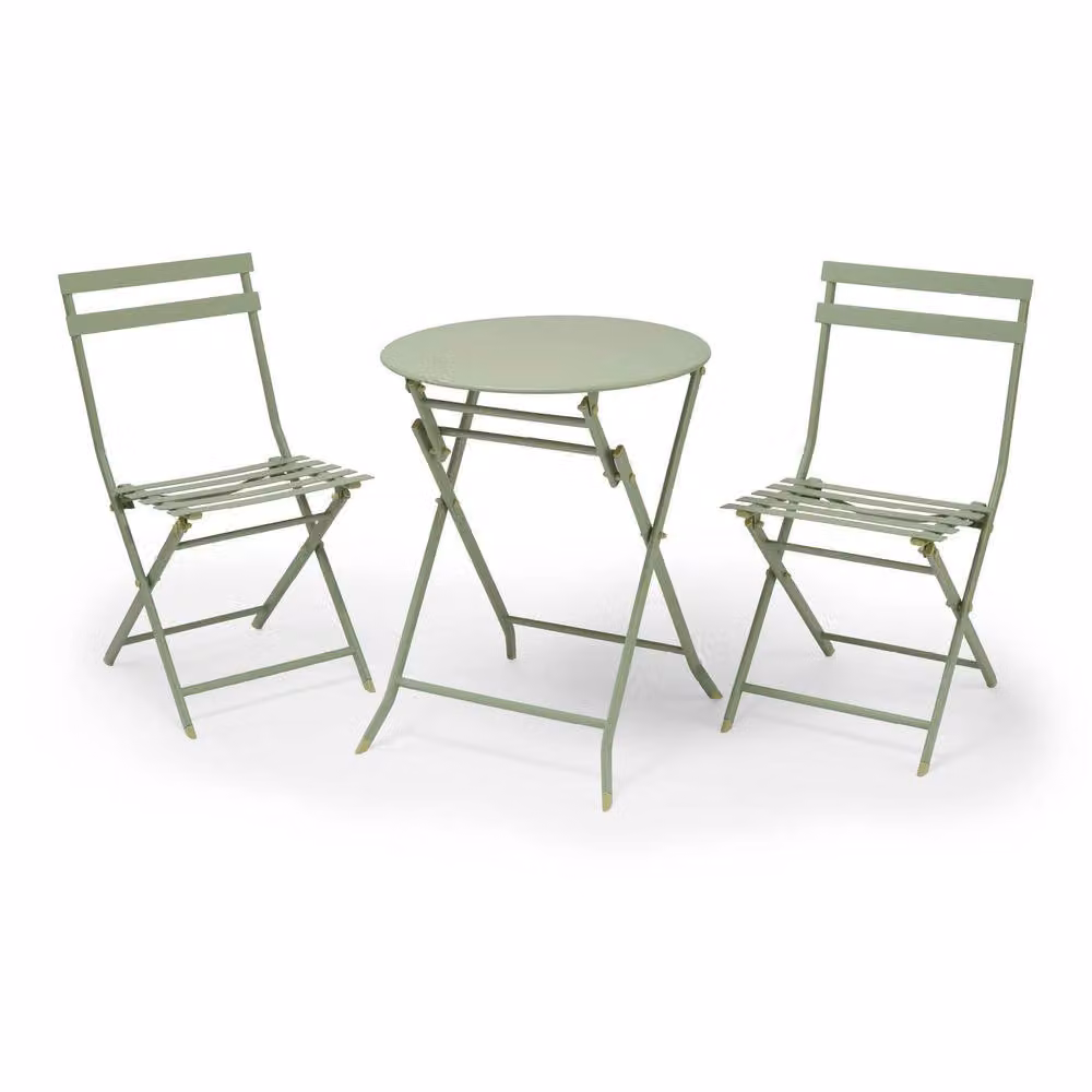 VonHaus 2 Person Folding Garden Bistro Table and Chairs Set in Matt Green – 2