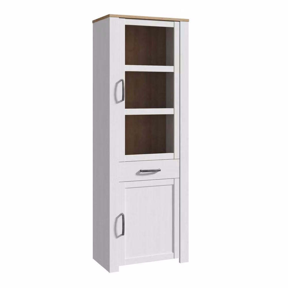 Wyld Haus Bramblecroft Narrow Display Cabinet in White and Riviera Oak, H: 205.4 x W: 42.0 x D: 53.0 cm – 3