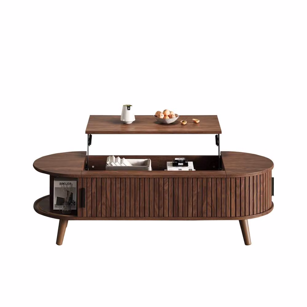 Rolipo Oval Lift Top Coffee Table in Brown with Hidden Storage and Height Adjustable Mechanism, W/D/H: 120 x 53.5 x 53.5 cm – 7