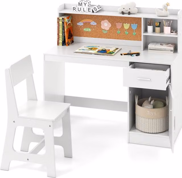 Costway Modern Kids Study Desk and Office Chair Set in White