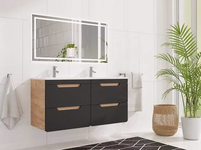 Vente-unique ARUBA Suspended Vanity Unit in Anthracite and Grey, W: 120 cm, D: 46 cm, H: 59 cm – 1
