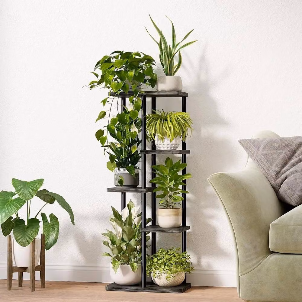 VOGREX 5-Tier Modern Corner Plant Stand in Matt Black Metal for Indoor and Outdoor Use – 3