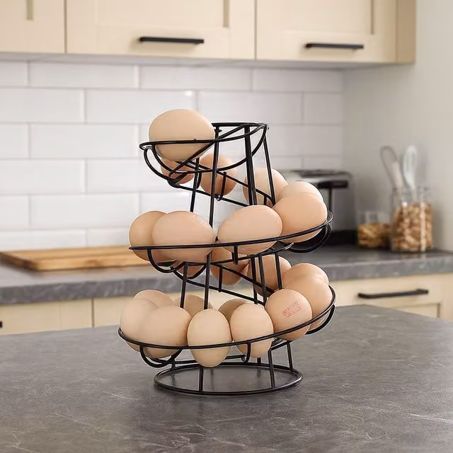 Modcraft Spiral Egg Holder Stand and Kitchen Storage Rack in Black Metal