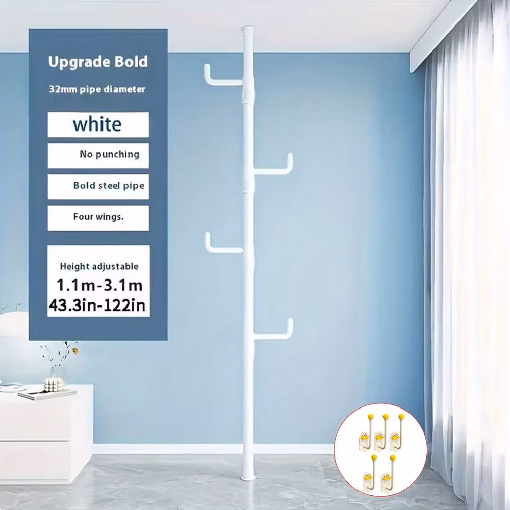 FORGEVIO Adjustable White Clothes Rail with Dual Hook and Rail Matrix – 2