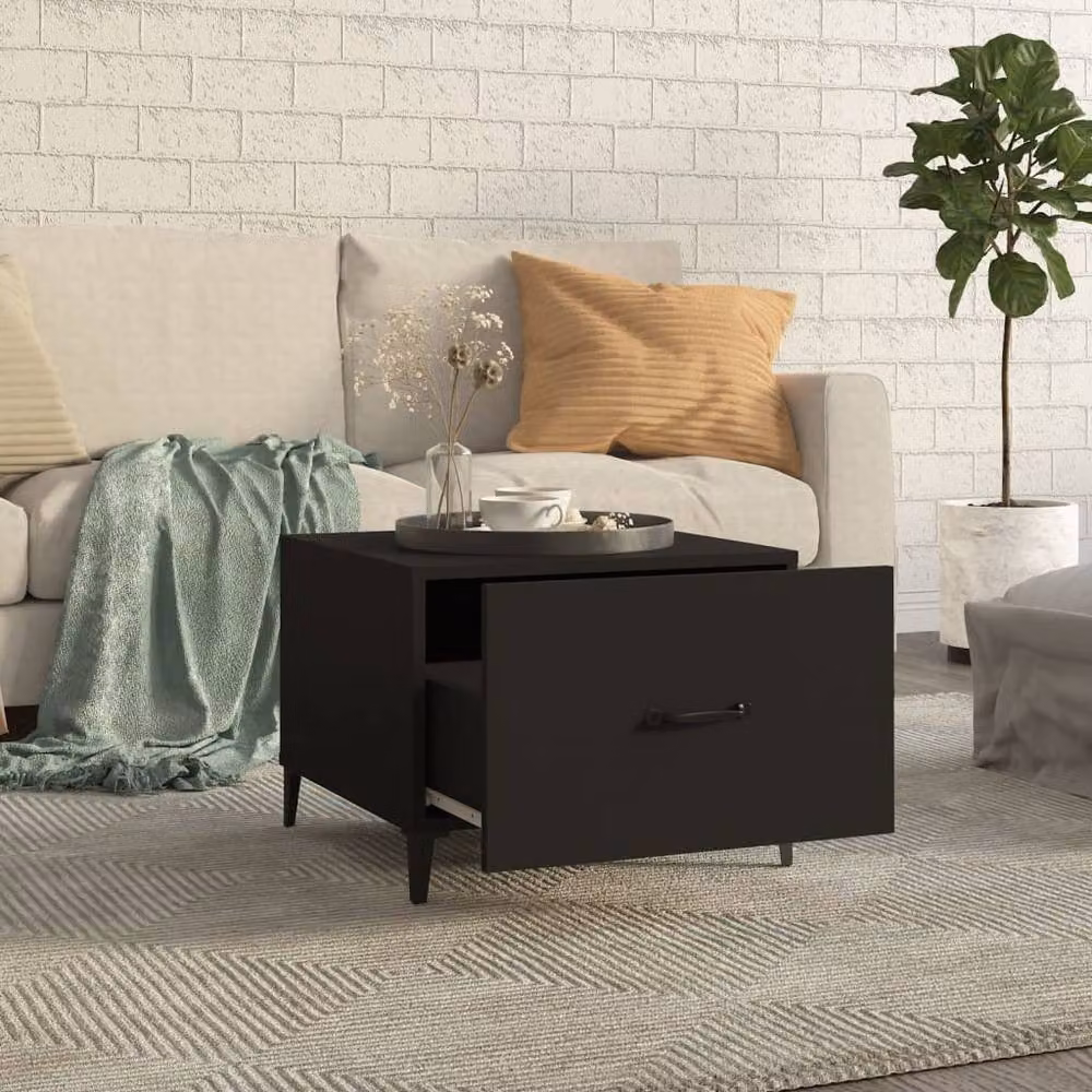 Berkfield Home Set of 2 Black Nesting Coffee Tables with Metal Legs, W/D/H: 50 x 50 x 40 cm – 2