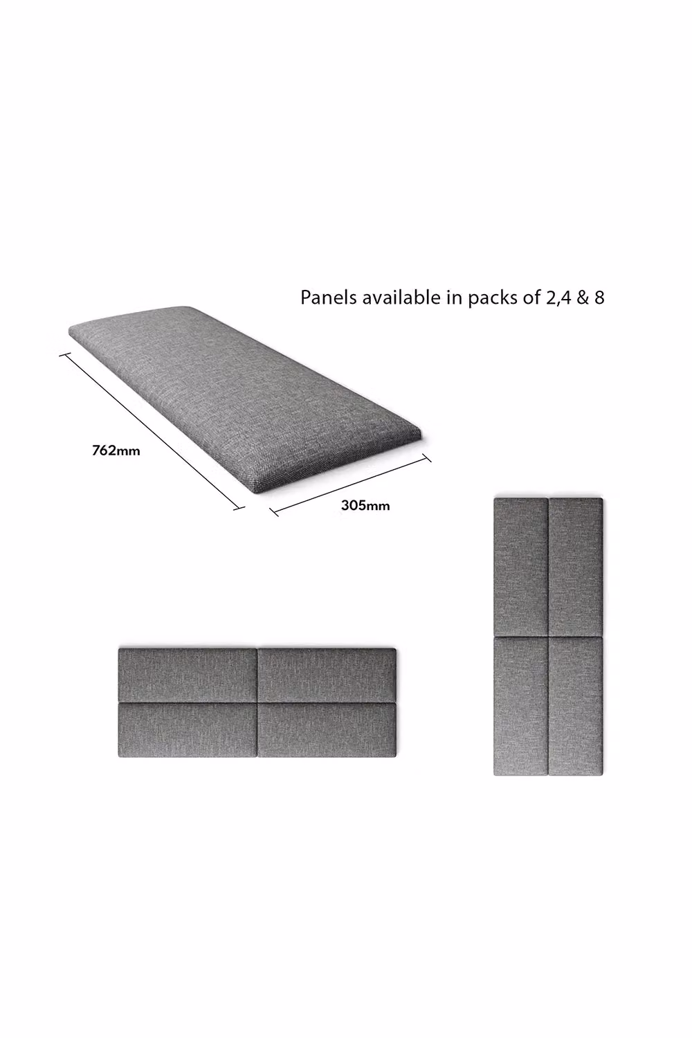 Aspire EasyMount Modular DIY Wall Mounted Upholstered Headboard Panels in Grey Eire Linen Fabric, Pack of 2 – 3