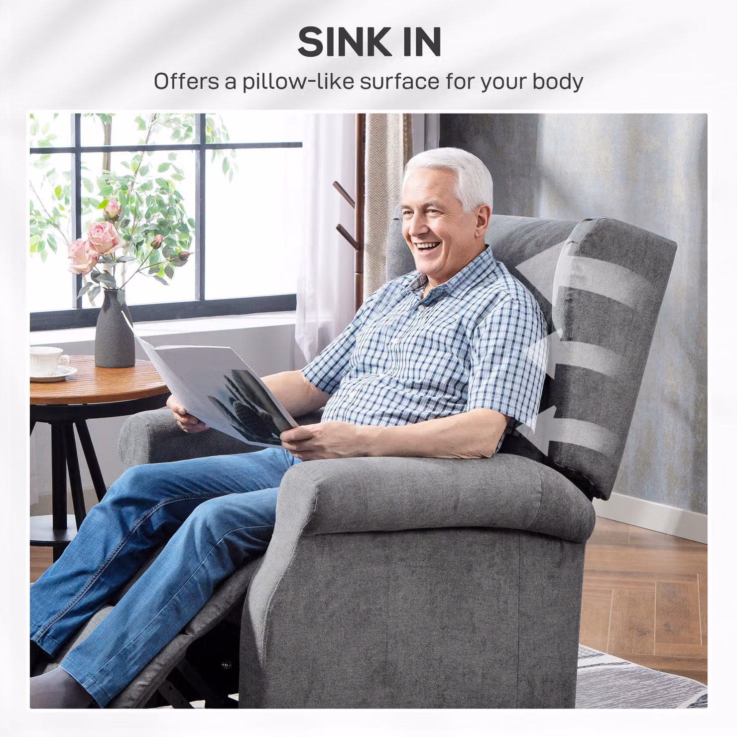 HOMCOM Power Lift Recliner Armchair in Charcoal Grey with Remote Control and Fabric Finish – 5