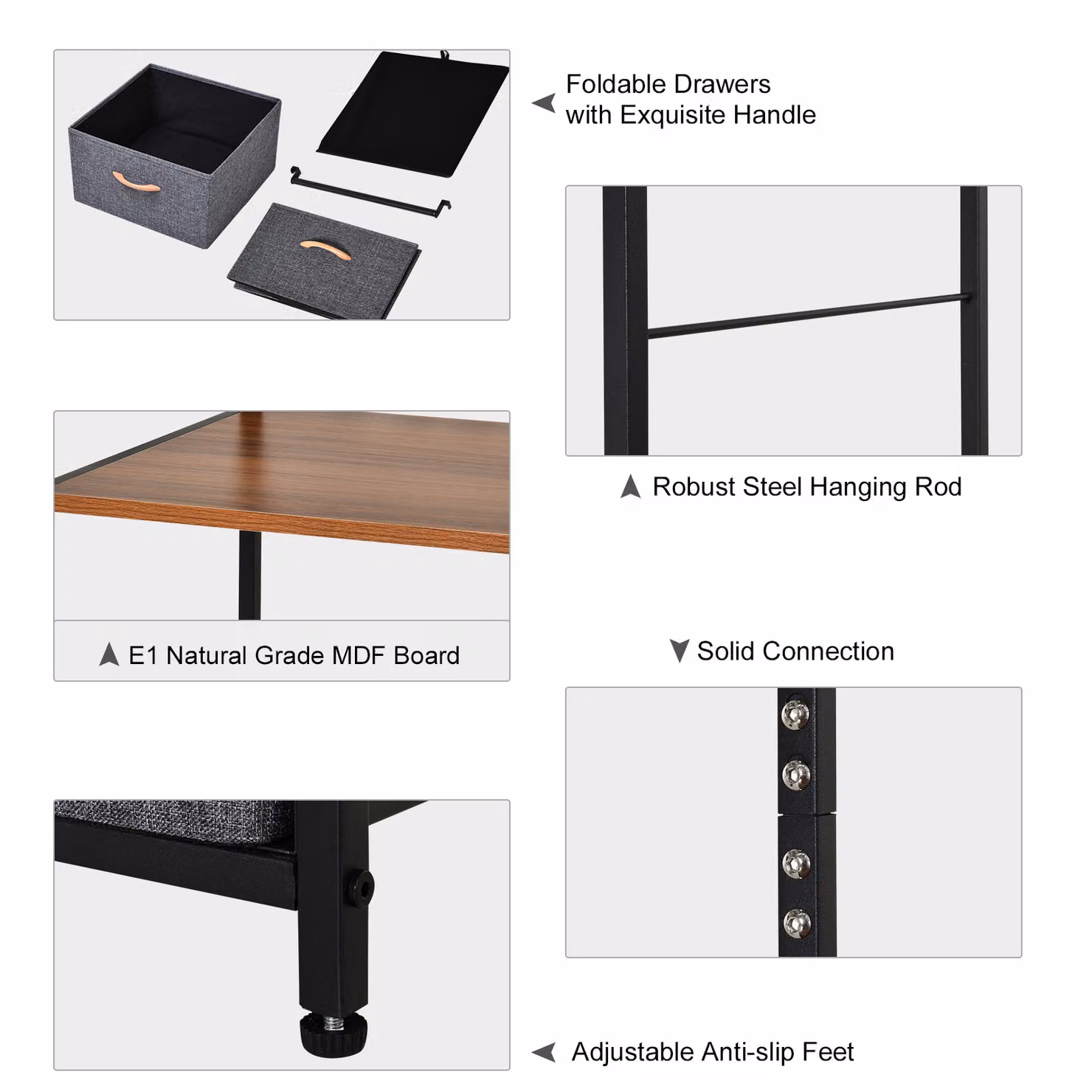 HOMCOM Industrial Freestanding Clothes Hanger and Storage Unit with 5 Drawers and Shelf, H: 175 cm, W: 83 cm, D: 45 cm, Black, Brown and Grey – 5