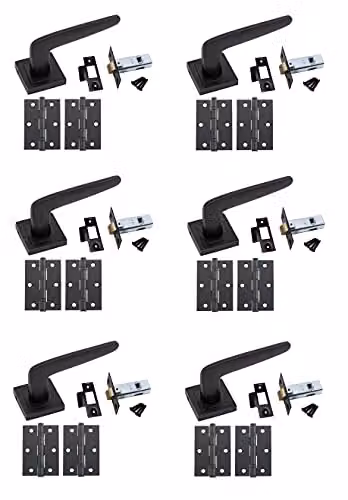 Golden Grace Venus Door Handles with Latch on Square Rose, Matt Black, 6 Sets – 1