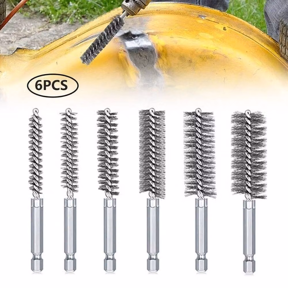 VOGREX 6-Piece Stainless Steel Wire Brush Set for Power Drills and Impact Drivers in Silver – 3