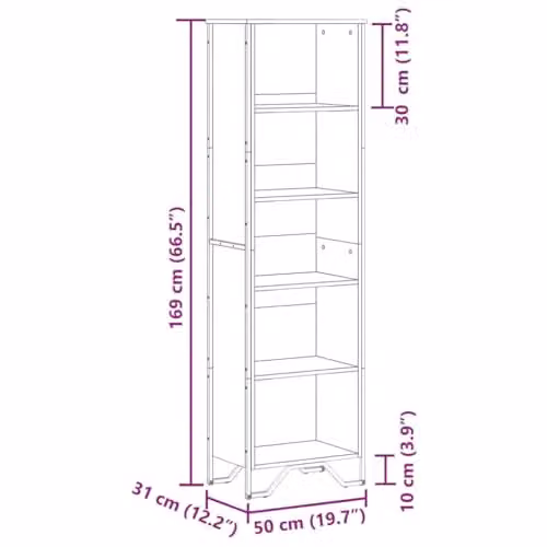 vidaXL Modern Freestanding Bookcase in Brown Oak, W/D/H: 50 x 31 x 169 cm – 2