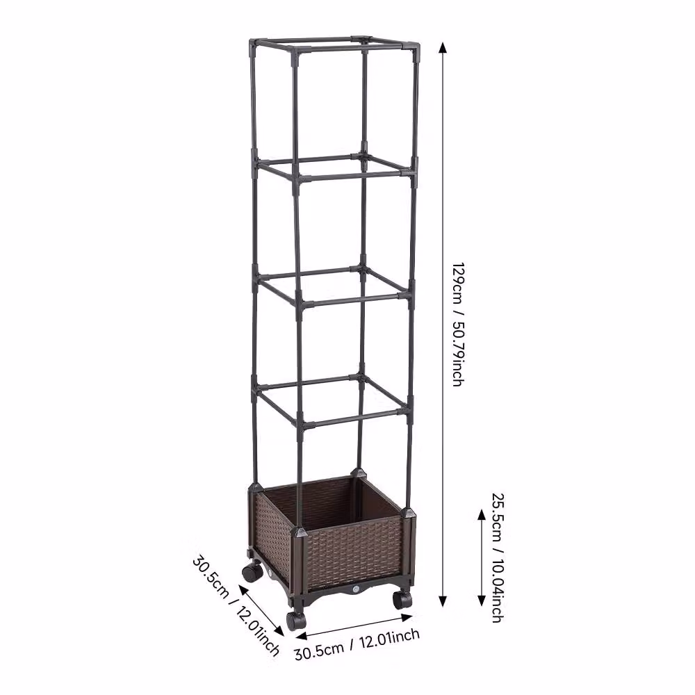 Living and Home Rolling Planter Box with Trellis in Brown, W/D/H: 129.0 x 30.5 x 30.5 cm – 6