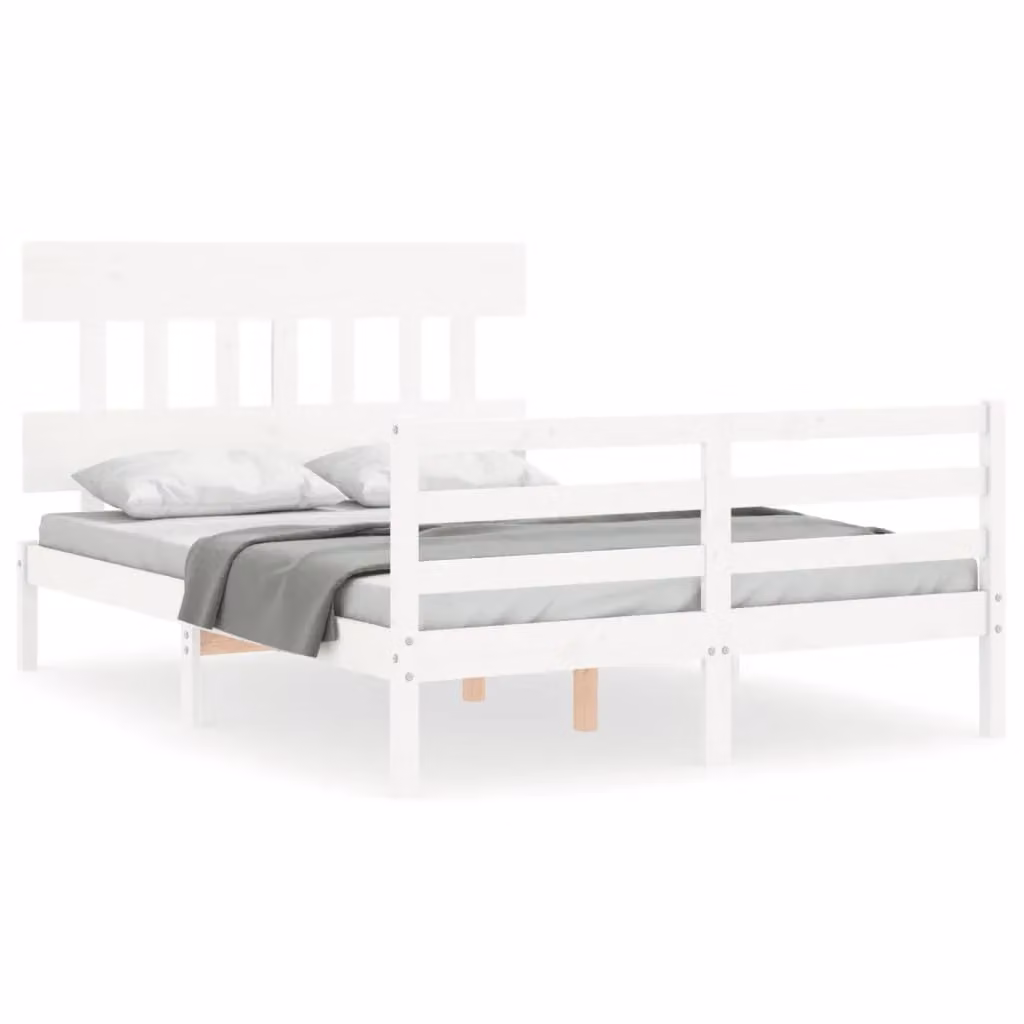 Berkfield Home Small Double Bed Frame with Headboard in White Solid Pine Wood, W/D/H: 120 x 200 cm – 2