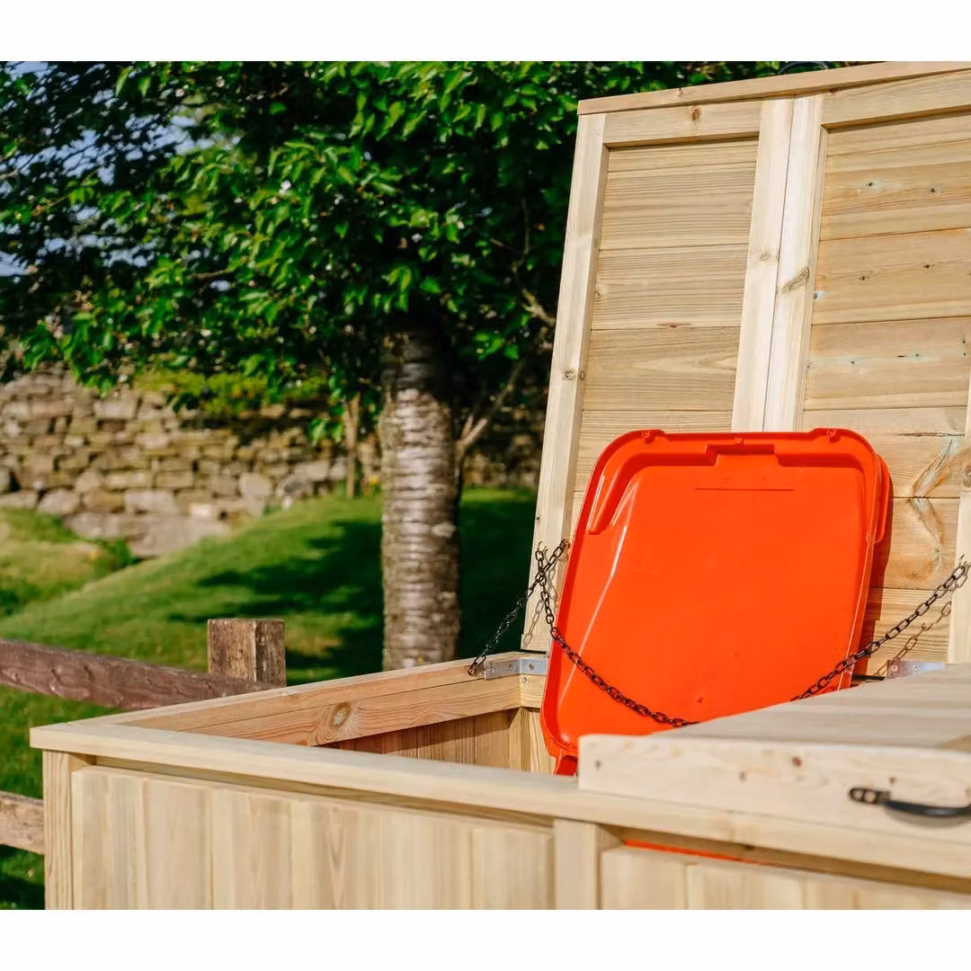 Buttercup Farm Chatburn Bin Store in Brown, Fits 1x 180L/240L Wheelie Bin and 4x Boxes, W/D/H: 192 x 80.4 x 120 cm – 6