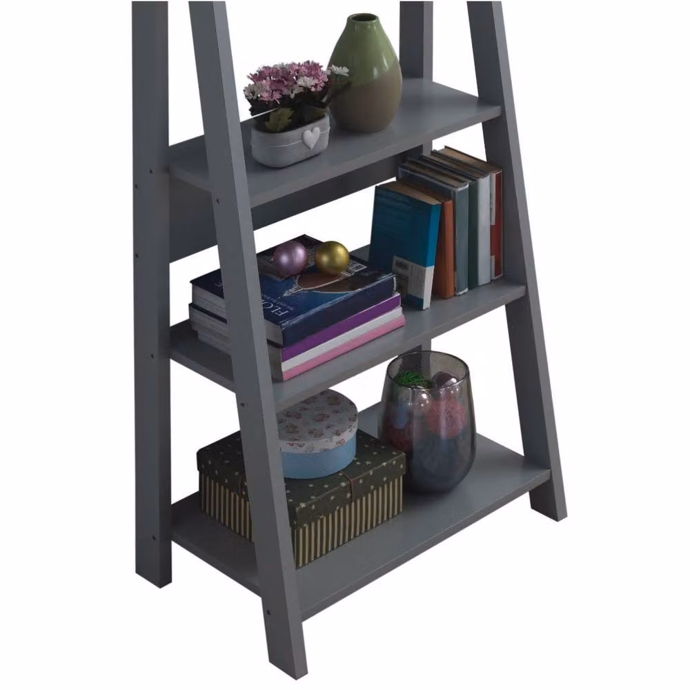 Timber Art Design Riva Retro 5 Tier Ladder Bookcase Display Shelf Unit in Grey, H 175.4 x W 64.0 x D 36.7 cm – 3