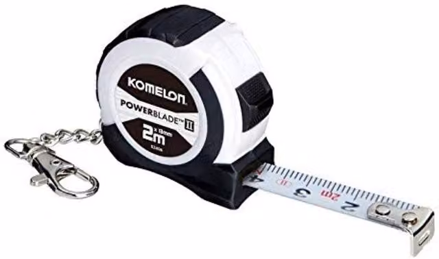 Komelon Pocket Key Ring Tape Measure, 2m, Black and White