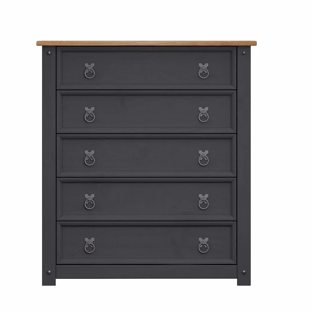FORGEVIO 5 Drawer Small Solid Wood Chest of Drawers in Charcoal Grey Waxed Finish – 2