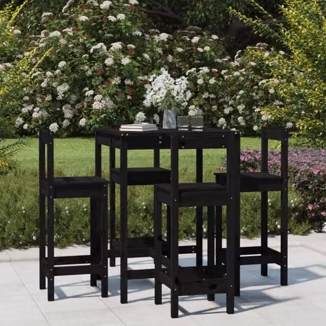 Berkfield Home 5 Piece Garden Bar Set in Black Solid Wood Pine – 1