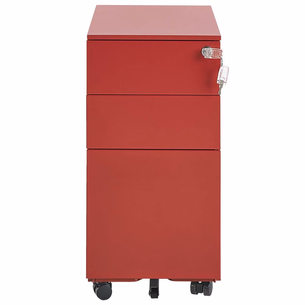 Wyld and Coco Red Metal Storage Cabinet with 3 Lockable Drawers and Castors – 5