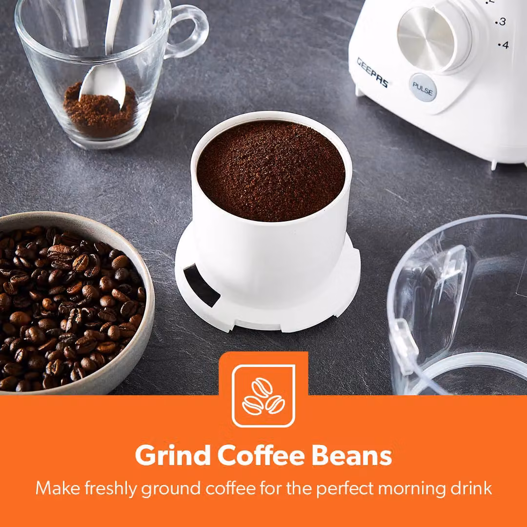 Geepas 550W Jug Blender with Coffee and Spice Mill Attachment in White – 6