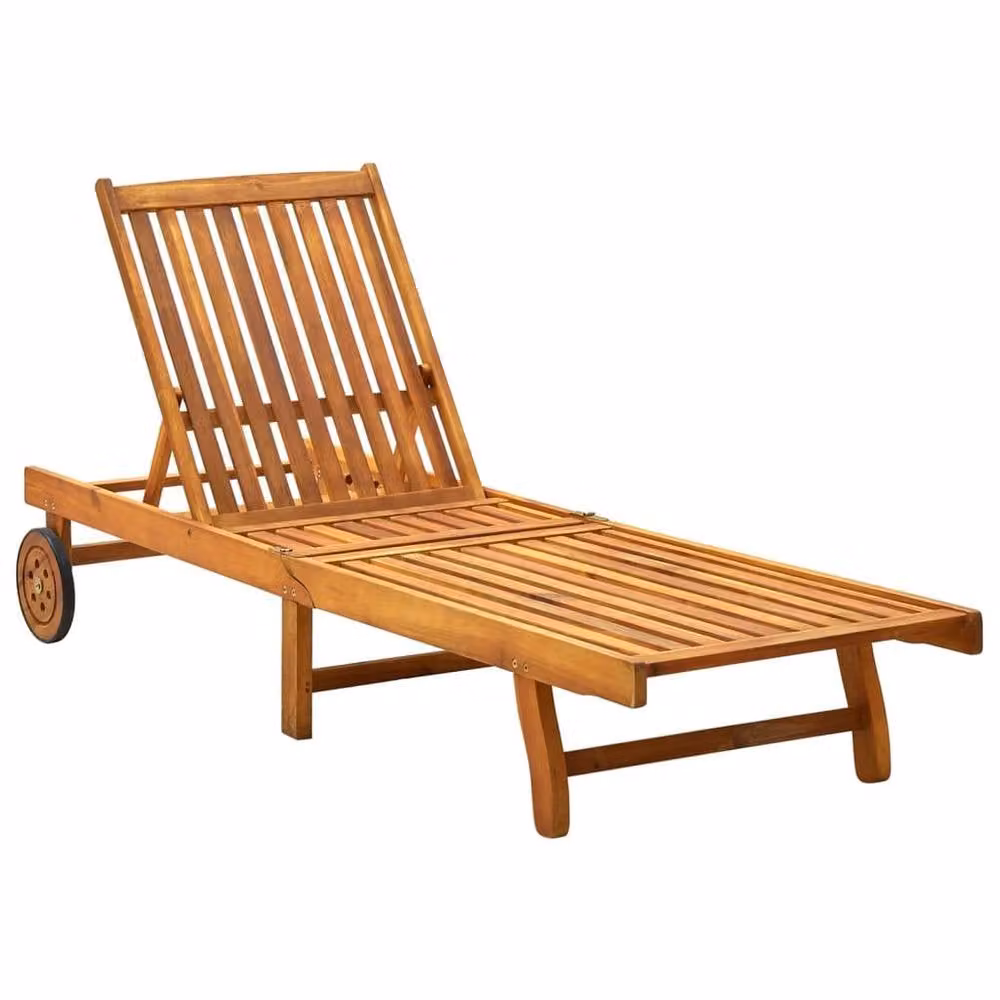 Berkfield Home Sun Lounger in Brown Solid Acacia Wood with Adjustable Headrest and Castors – 2