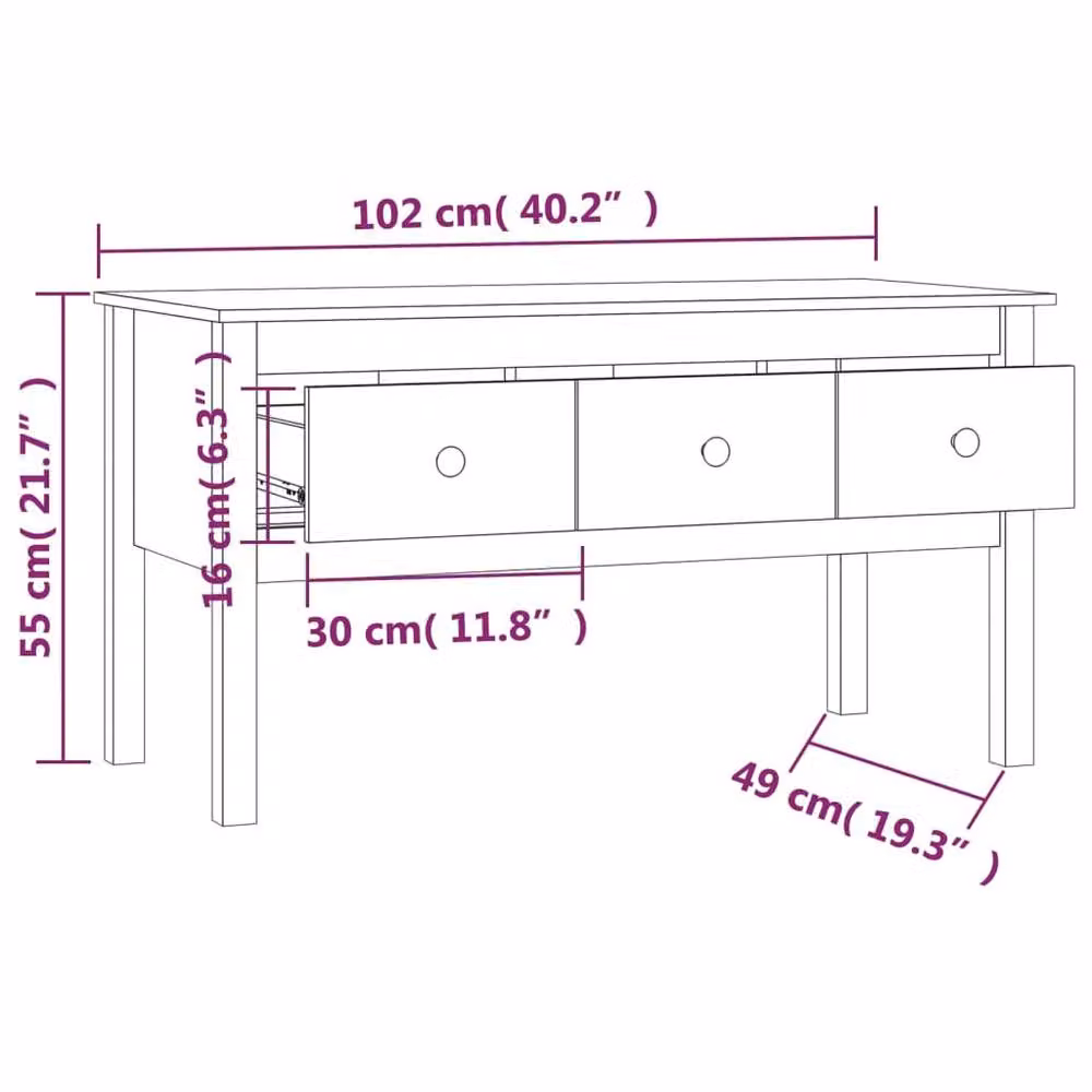 Berkfield Home Grey Rustic Solid Pine Coffee Table W/D/H: 102 x 49 x 55 cm – 5