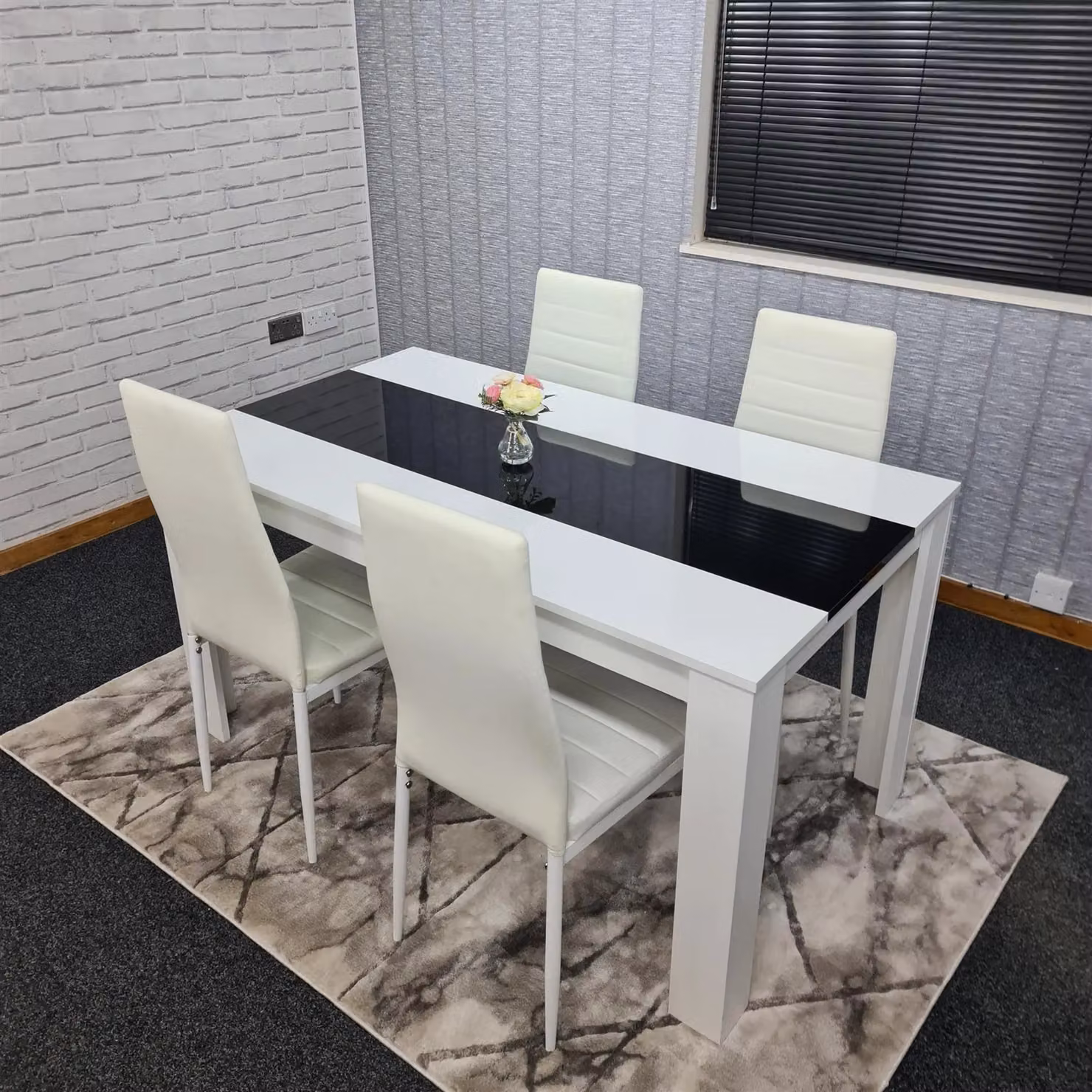 Kosy Koala Modern Rectangular Dining Table and 4 Chairs Set in Brown, White and Black – 5