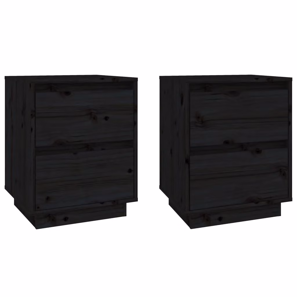 Berkfield Home Set of 2 Black Solid Wood Pine Bedside Cabinets, W: 40 cm, D: 35 cm, H: 50 cm – 2