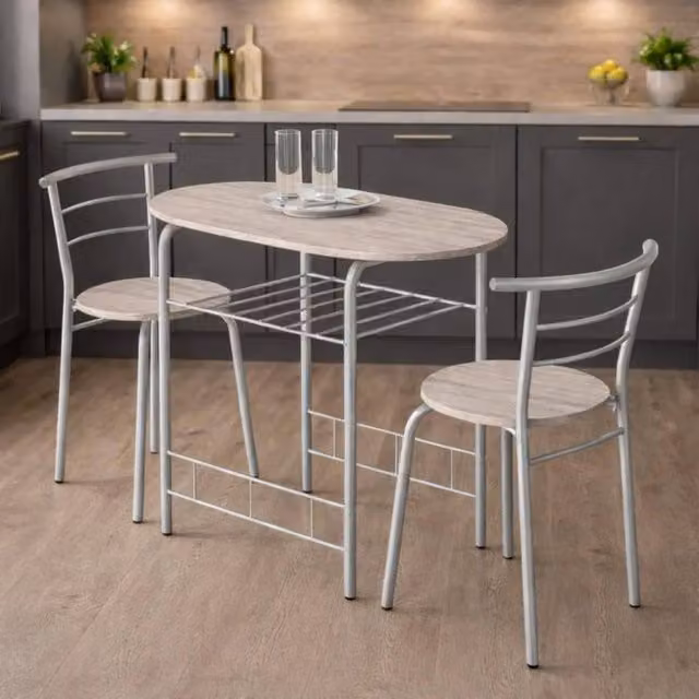 SPOT ON DEALZ 2 Seater Dining Table and Chairs Set with Oak MDF Top and Metal Frame in Light Oak