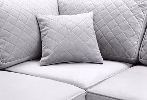 Abakus Direct Ferguson L-Shape Corner Sofa in Light Grey Velvet Fabric, W/D/H: 200 x 200 x 78 cm – 4