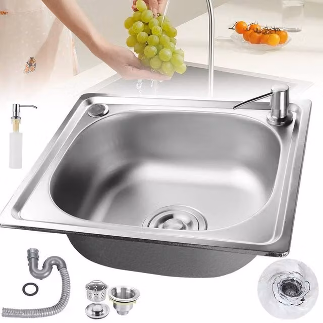 PAWNORA Stainless Steel Single Bowl Countertop Kitchen Sink in Silver