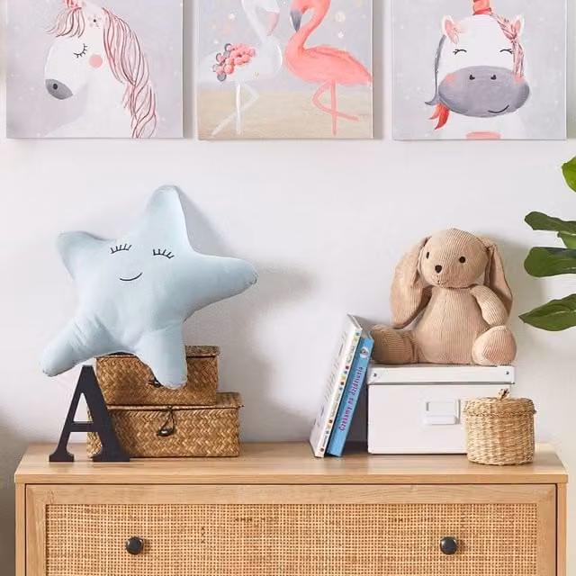 Wyld and Coco Kids Abstract Canvas Art Set in Grey and Pink, W 30 cm x H 30 cm