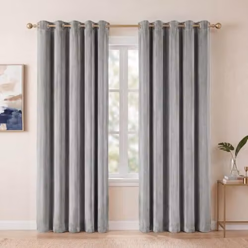 MARLOW Grey Velvet Blackout Eyelet Curtains, 2 Panels, W: 168 cm x D: 229 cm