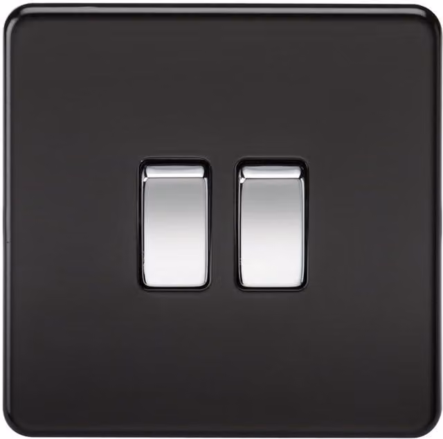 Knightsbridge Screwless 10AX 2G 2-Way Flush Switch in Matt Black with Chrome Rocker