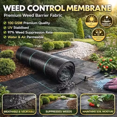 SolaDirect Black Weed Control Membrane 100 GSM Woven Fabric Ground Cover Mat, 4 x 5 m – 4