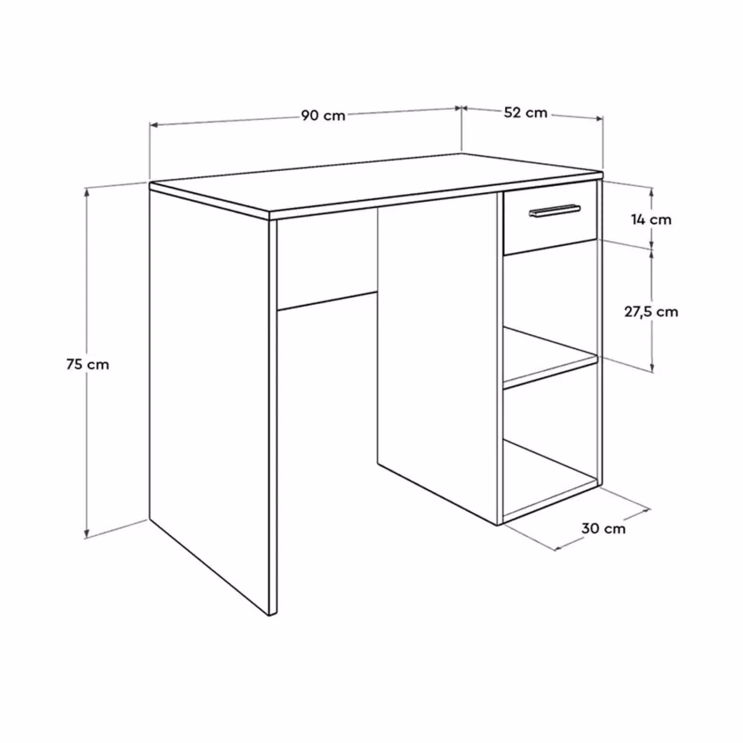 FWStyle Modern Writing Desk with 1 Drawer and 2 Shelves in Brown Walnut Effect – 3